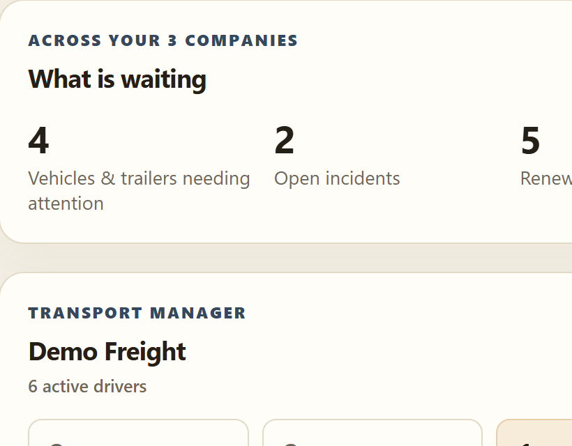 My companies: what is waiting across a transport manager's companies