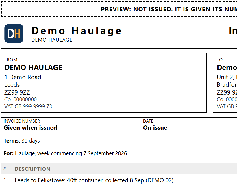 The office's invoice to its customer, with the company's logo